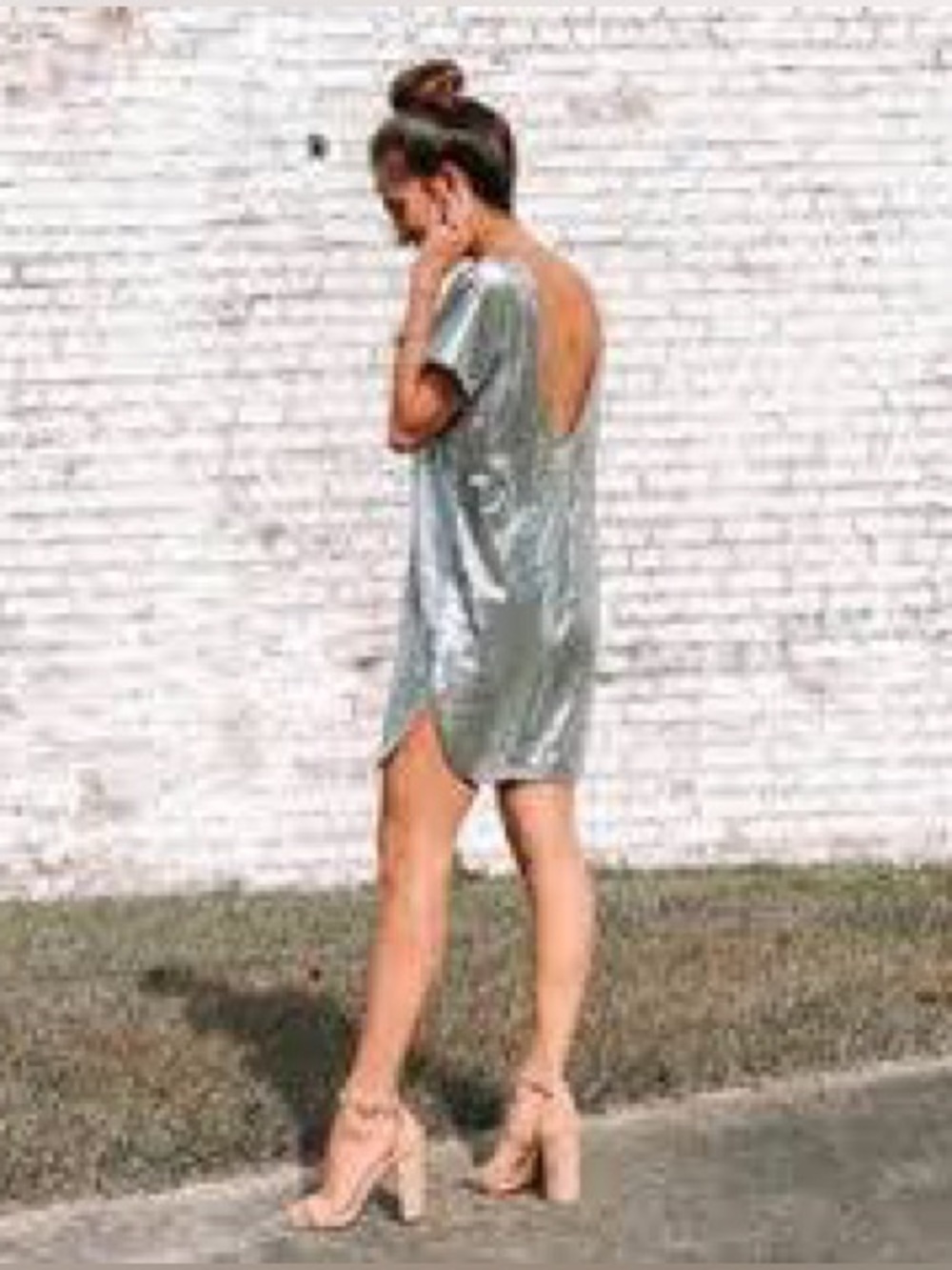 Fate Silver Sequin Scoop-Back Party Dress